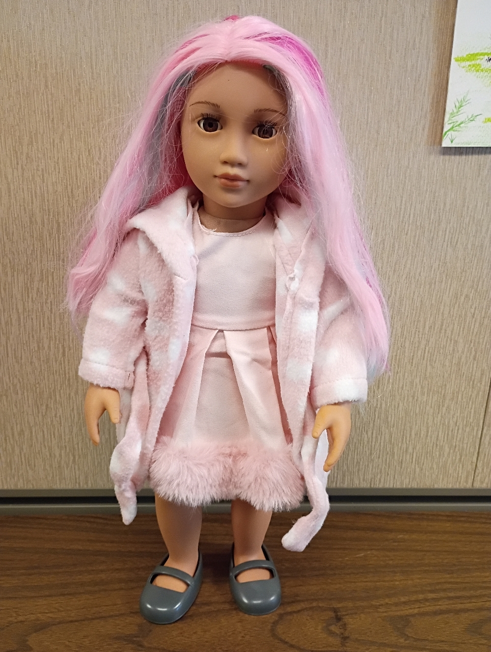 Our Generation Rosa Doll 18" Pink and  Blue Hair, Pink Dress, Brown Eyes